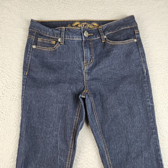 Flare Leg Slim Fit Jeans Dark Wash Stretch Low Rise Denim Women's Jr's 9 Pants - Picture 4 of 13